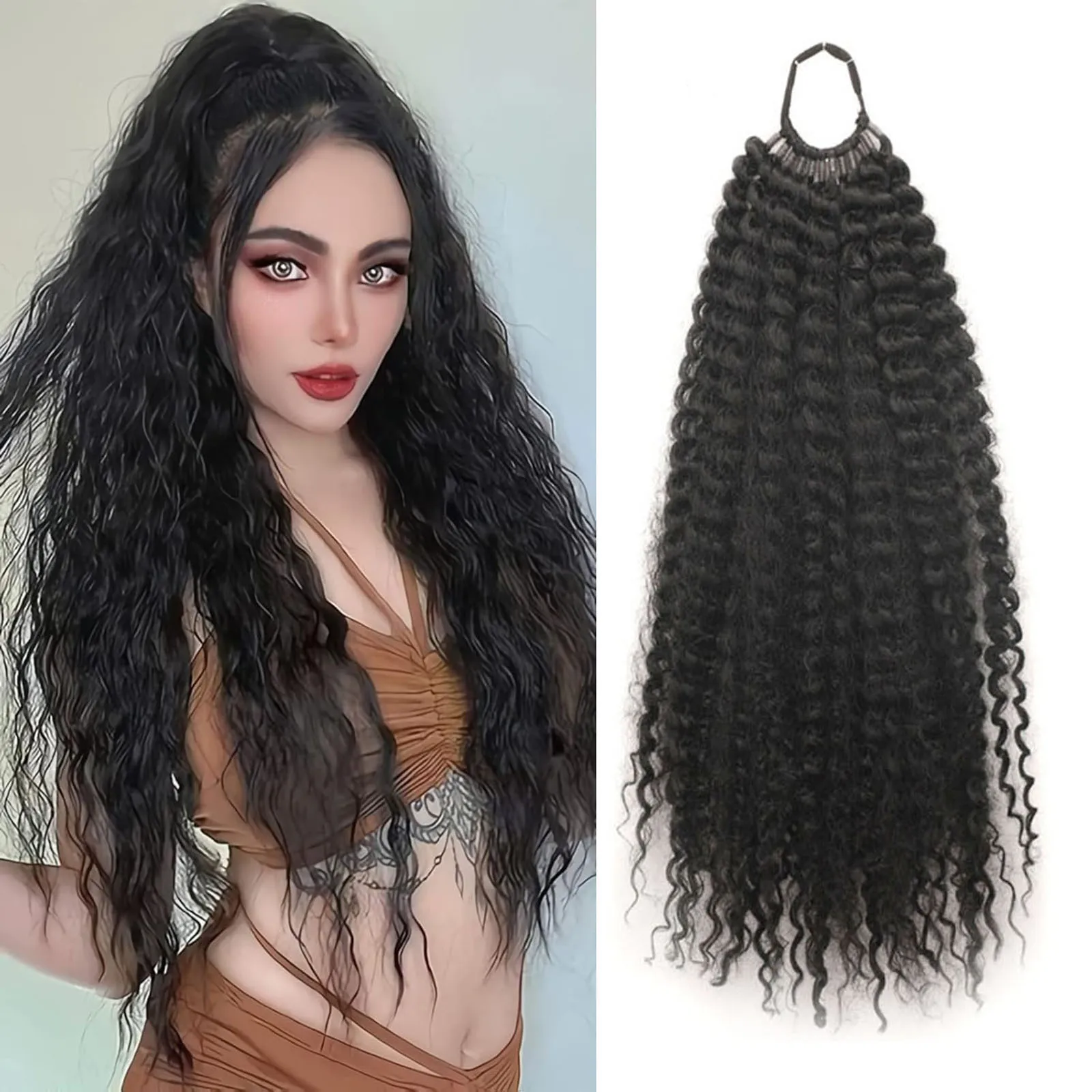 Zolin Synthetic Hair Ponytail Loose Deep Curly Extension With Rubber Band Ring Ponytails Hairpiece