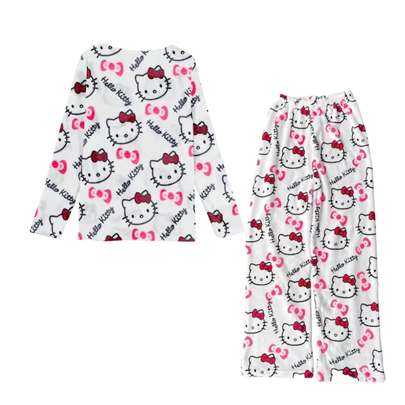 Sanrio Hello Kitty фланелевой пижамный костюм с рисунком котенка и кошки утепленные