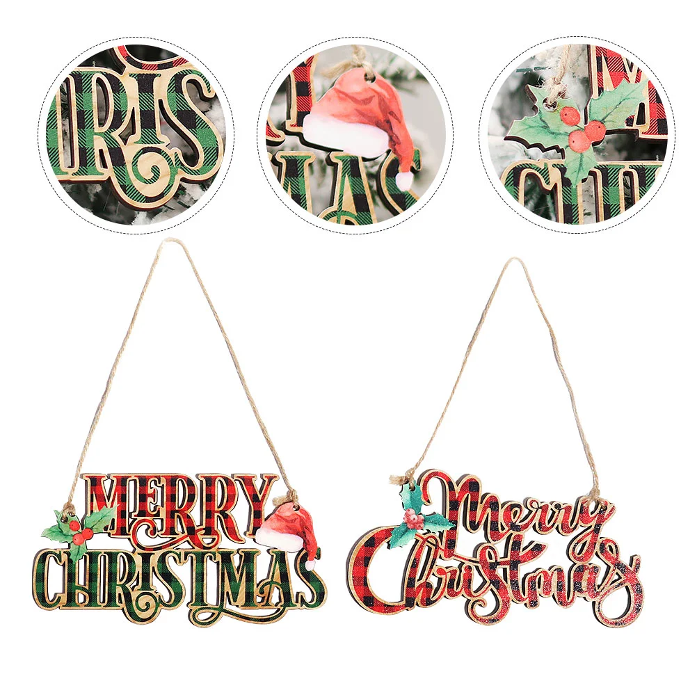 

2 Pcs Pendant Christmas Letter Tree Decorations Wooden Hanging Wall Xmas Ornament