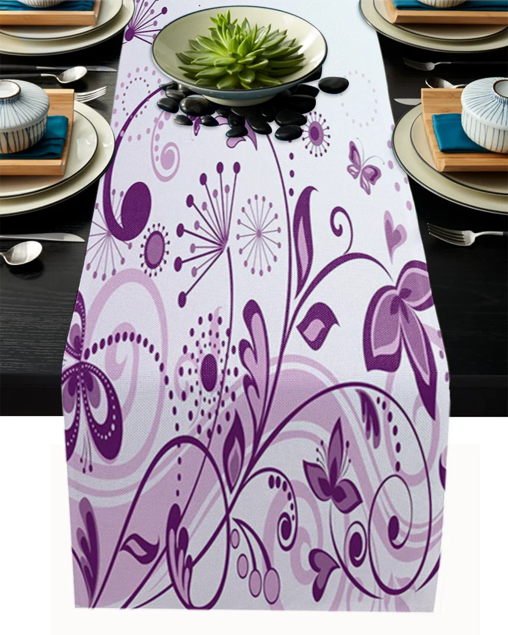 

Flowers Butterfly Branches Purple Table Runner Luxury Home Dining Table Coffee Table Holiday Wedding Decor Party Table Runner