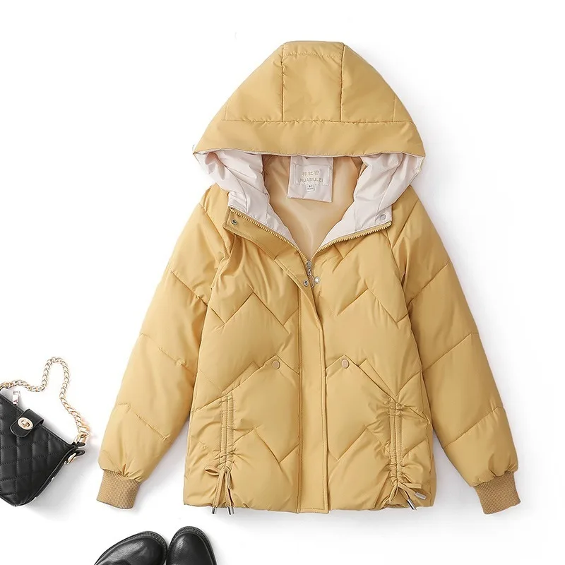 

New Hooded Jackets 2022 Winter Coats Korean Style Woman Aesthetic Short Clothes Female Overcoat Cotton Padded Parkas S193