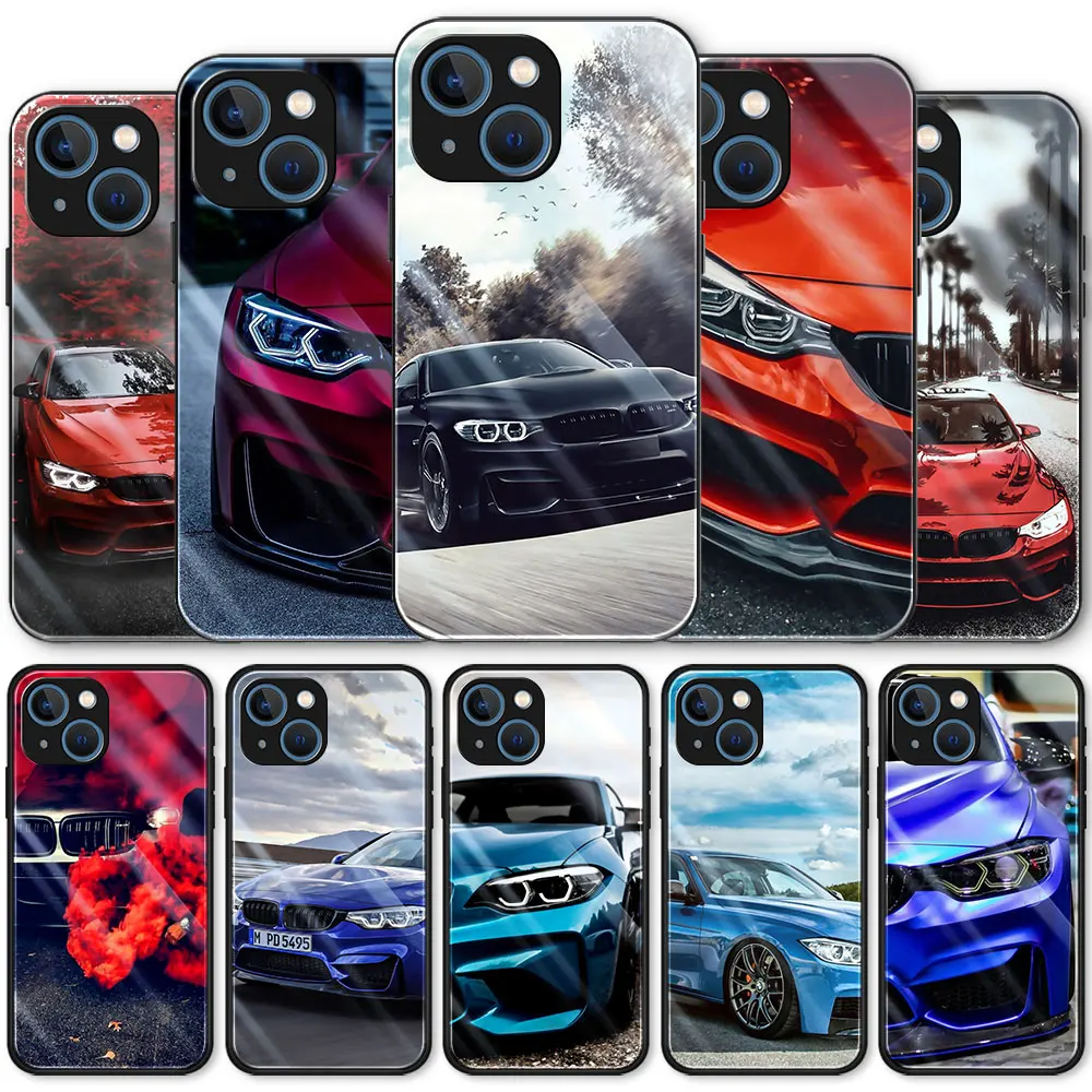 For iPhone 11 12 13 Pro Max SE 7 8 11 12 13 Mini X XR XS Tempered Glass Phone Cover Funda CapaBlue Red-Bmw