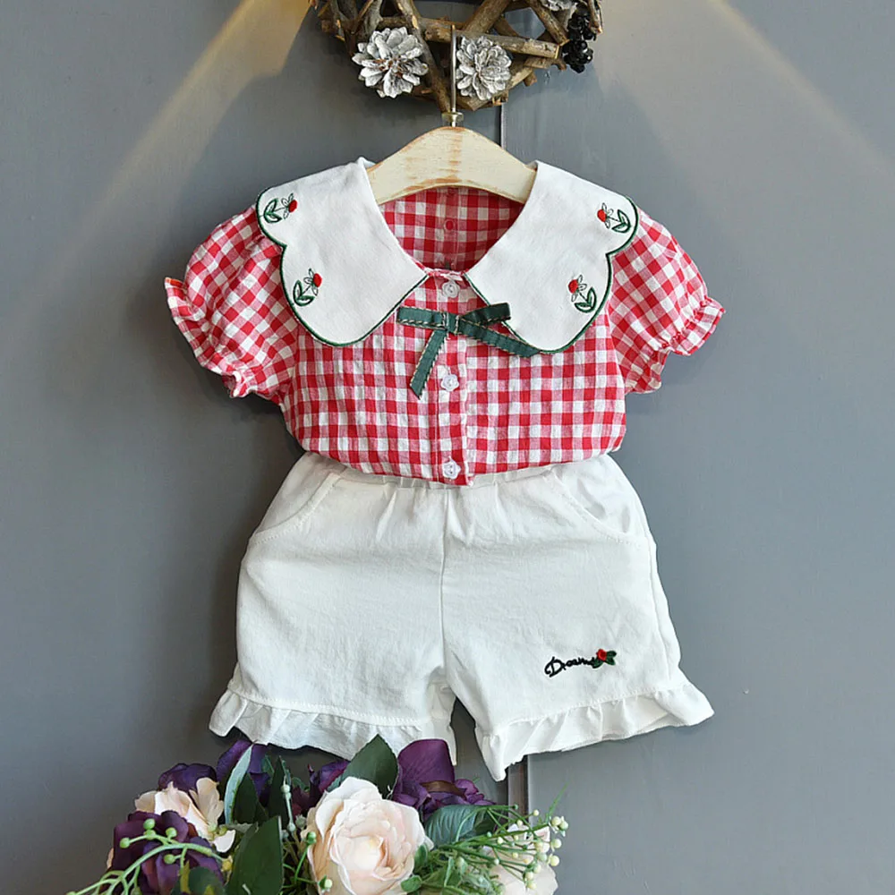 

Melario Summer Kids Girls' Clothes Outfits Sets Baby Plaid Loose Short T-shirt Tops Short Suits for Children Girls Clothing Sets