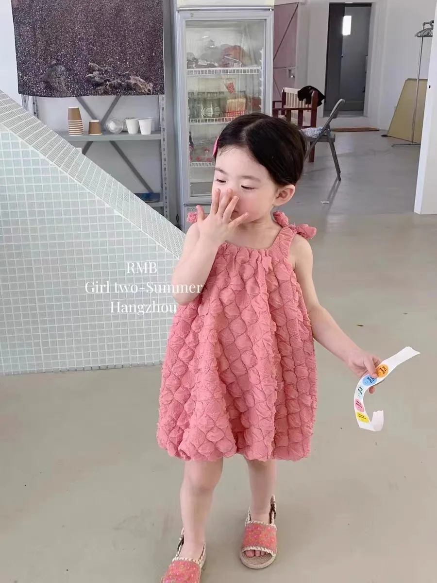 

RiniLucia Girls' Princess Dress Summer New Sweet Strap Bowknot Girl Dress Clothes Girls Temperament Popcorn Bubble Dress