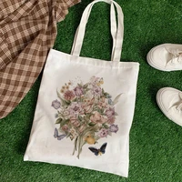 kawaii women shopper casual watercolor plant floral print female cotton bag canvas tote bag shopping bags girl fabric hand bags