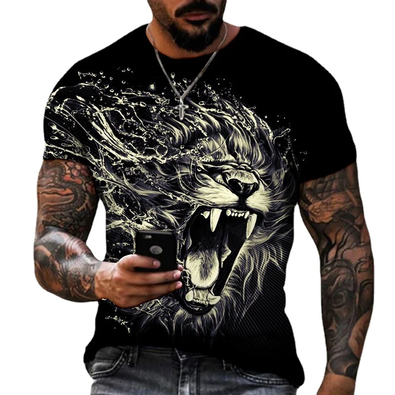 

Men Vintage T-Shirt 3D Lion Print New Summer Oversized Loose Streetwear Round Neck Short Sleeve Top Fashion Loose Clothes 6XL