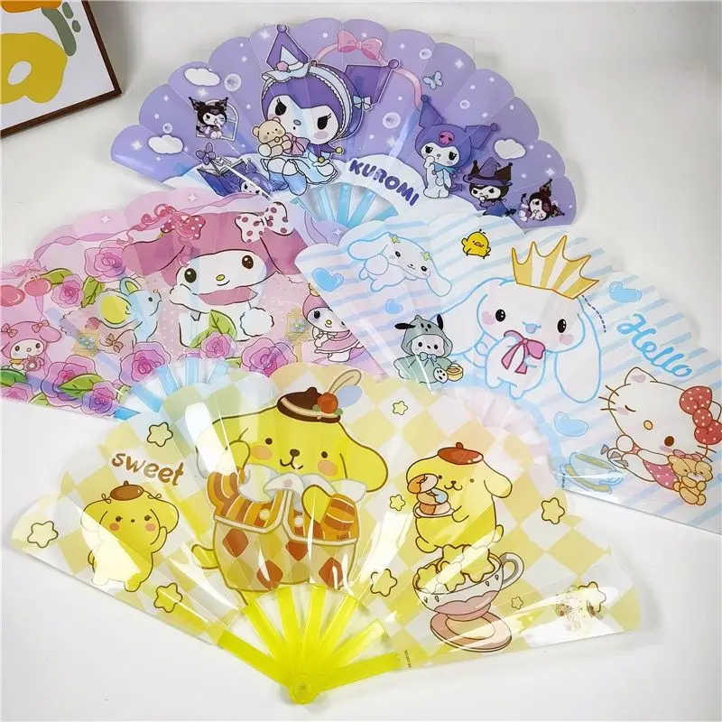 Милая семь складных вееров Cinnamoroll Kuromi Sanrio летний портативный мультяшный