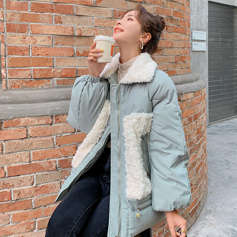 Winter Women's Lamb Hair Jackets Fashion Casual Puffer Windbreaker Loose Zipper Patchwork Ladies Warm Thicken Plus Velvet Coats