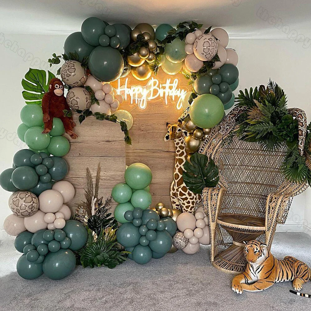 

122Pcs Jungle Decorations Balloons Arch Garland Kit Plam Leaves DIY Balloon Arch Jungle Safari Wild One 1st Birthday Party Decor