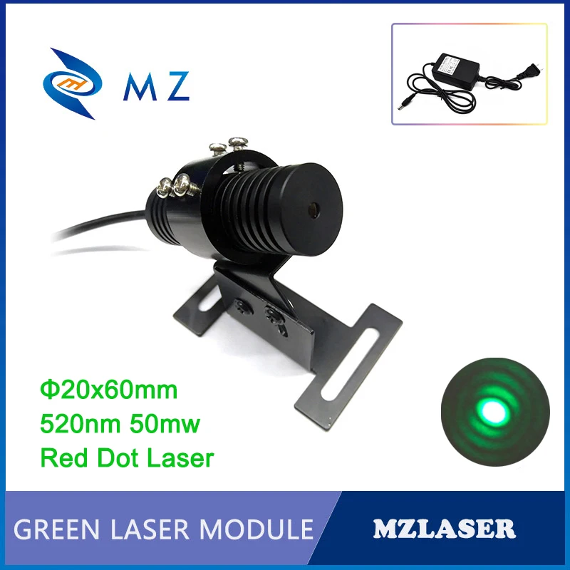 

Стеклянный объектив высокой мощности D20mm 520nm 50mW, лазерный модуль с зеленой точкой + кронштейн + адаптер промышленного класса