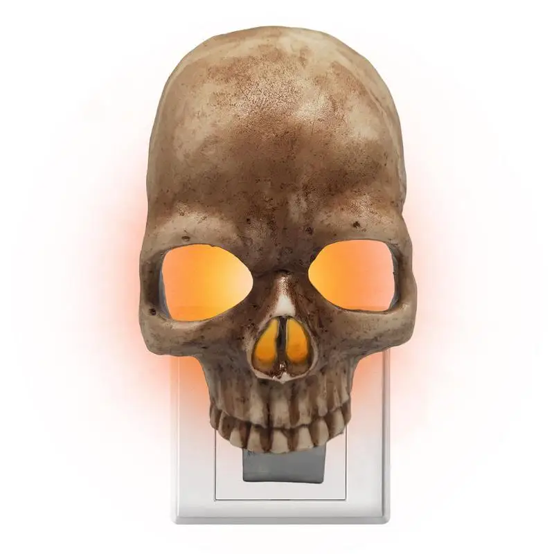 

Декоративная лампа в виде черепа для домашней комнаты, декоративная лампа на Хэллоуин, винтажный беспламенный фонарь, искусственный череп человека, 110 В, украшение в виде ужаса