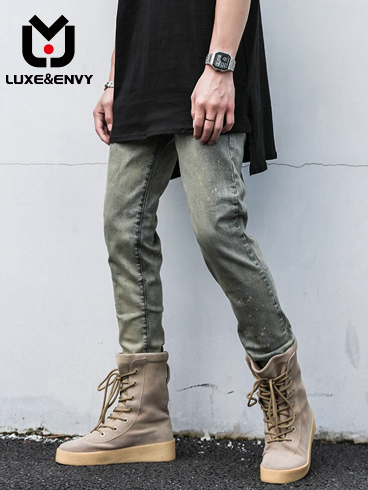 

Мужские винтажные джинсы люкс & ENVY, желтые джинсы с эффектом потертости, весна-лето 2023