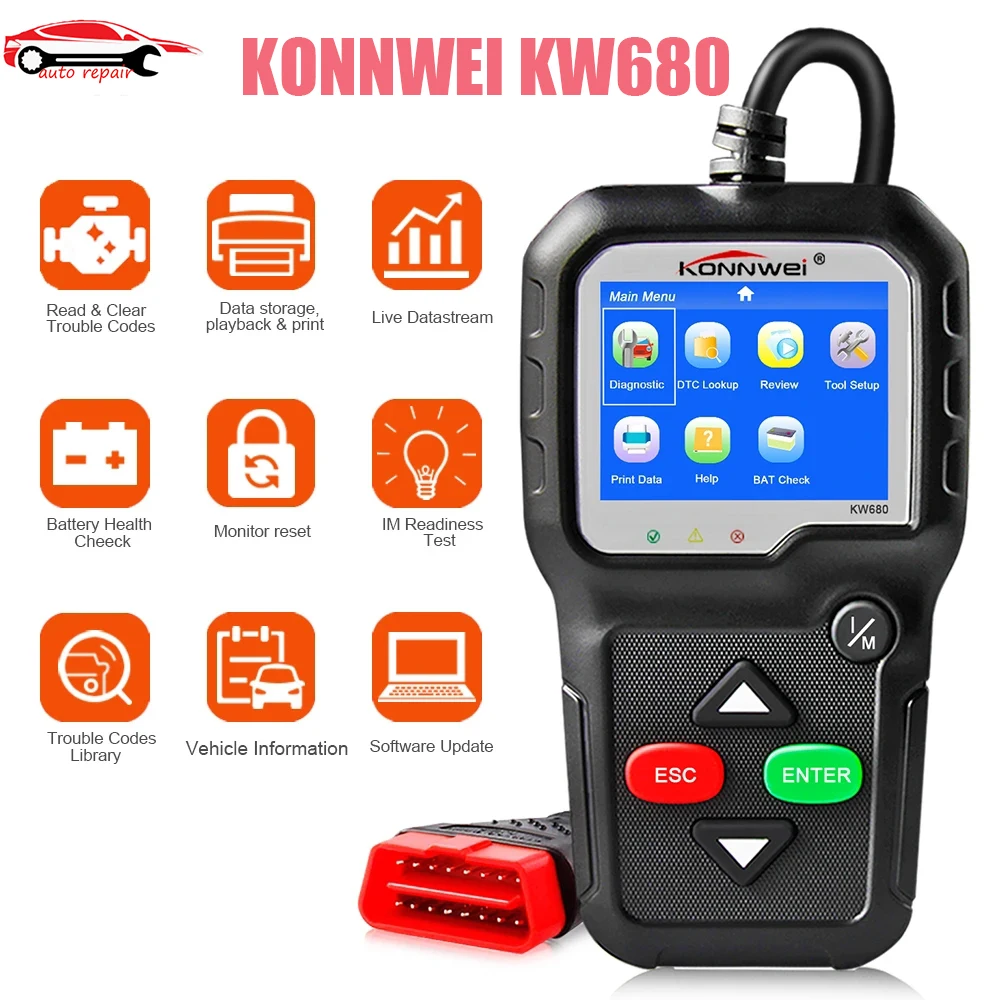 

KONNWEI KW680 OBD2 Scanner Read Erase Codes Clear Fault Error Real Time Code Reader OBD 2 Automotive Auto Car Diagnostic Tool