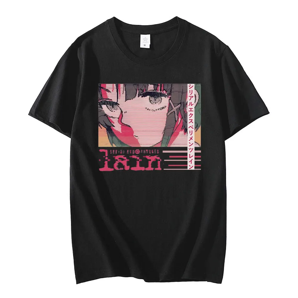 

Serial Experiments Lain T-Shirt Men Cotton T Shirt Glitch Iwakura Manga Weeb Girl Sci Fi Anime Short Sleeve Oversized Tees Tops