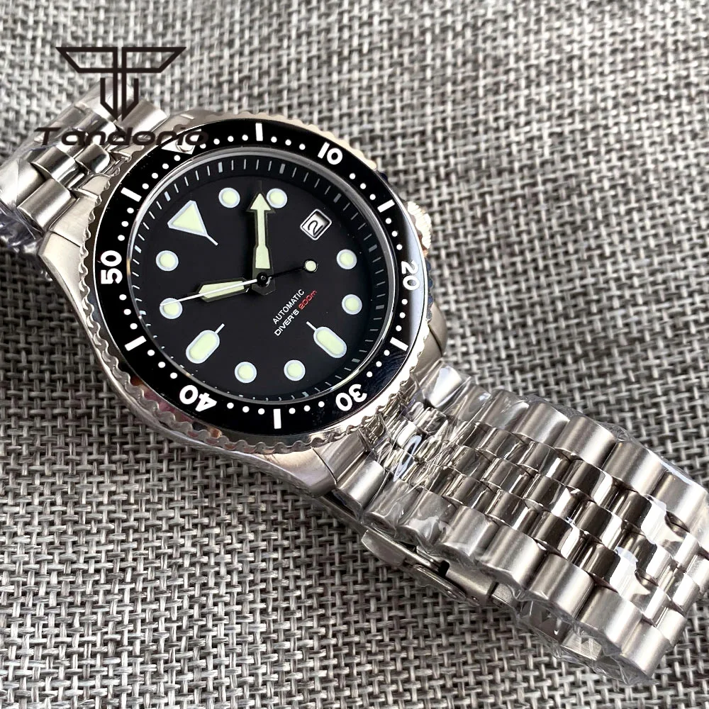 Tandorio 41mm 20Bar NH35A Automatic Dive Wristwatch for Men Steel Bracelet Sapphire Glass Date Black/Blue/Green Luminous Dial