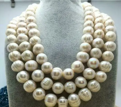 

Free Shipping 50in Single Strand Huge 11-12mm Natural South Sea Genuine Baroque White Pearl Necklace Filled 14k Gold Clasp