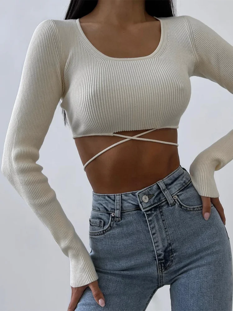 

Women Autumn Winter Solid Short Pullovers Elegant Casual Fashion Office Lady Streetwear Long Sleeve Bodycon Slim Pullovers 2023