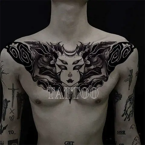 Mysticism Goth Rabbit Tattoo Waterproof Temporary Tattoo Lasting Fake Tattoo for Woman Men Sexy Chest Neck Tattoo Tattoo Sticker