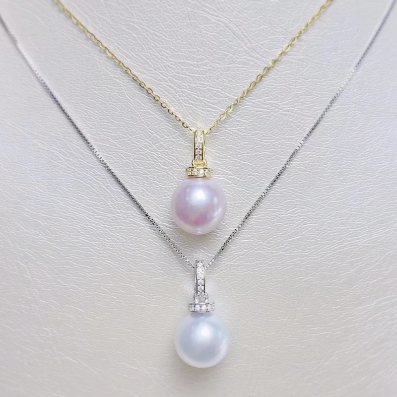 

MeiBaPJ 9-10mm Natural White Round Pearl Fashion Simple Pendant Necklace 925 Silver Fine Wedding Jewelry for Women