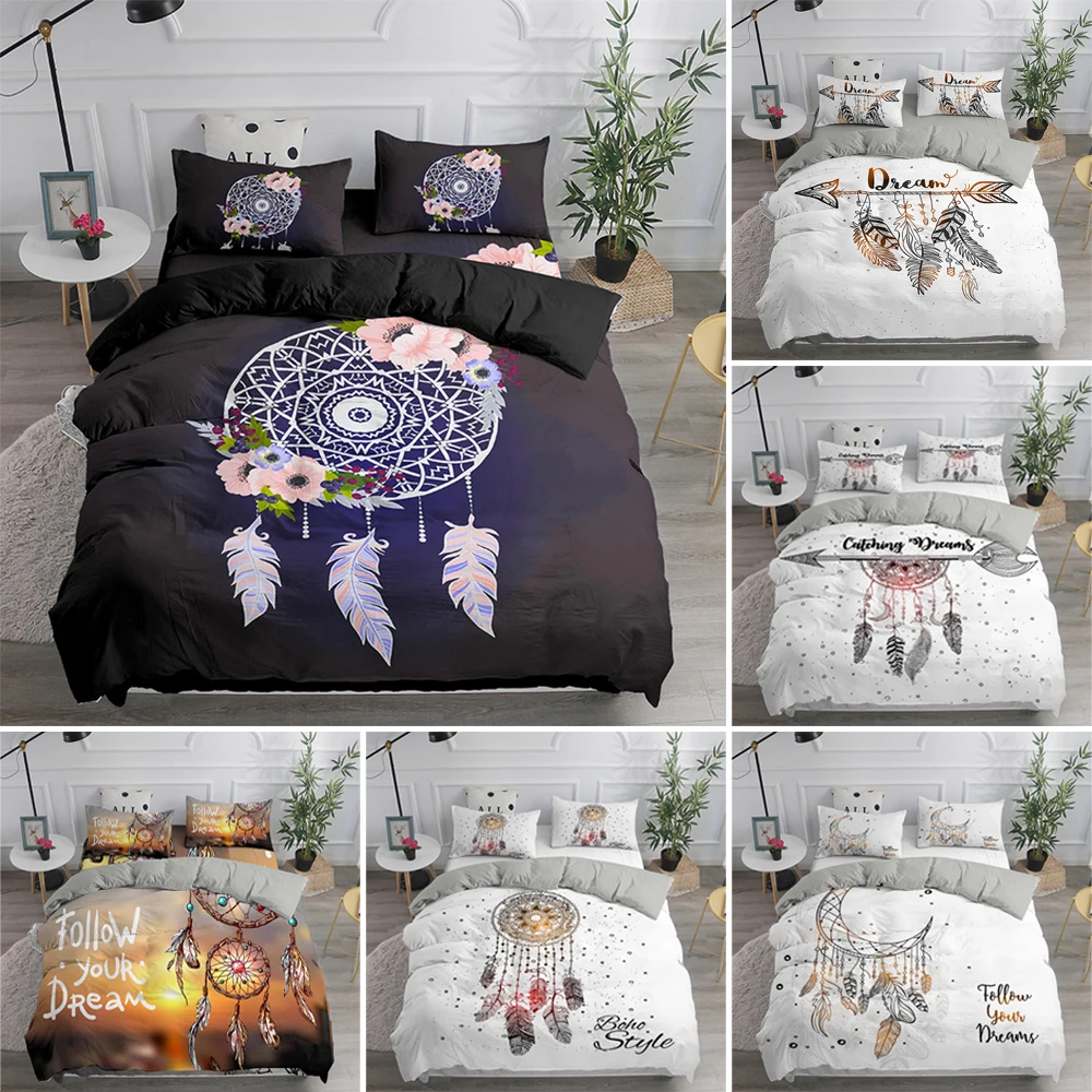 

Dreaminess Feather Series Bedding Set 2/3pcs Dream Catcher Quilt Cover With Pillowcase Single Double Full Size For Bedroom Gifts