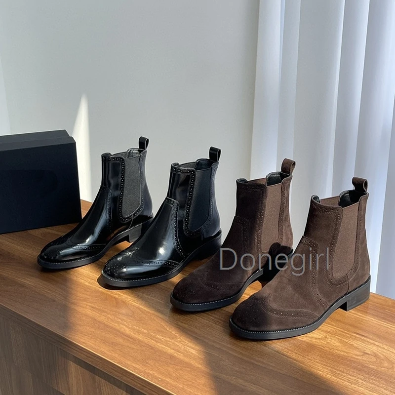 Женские ботинки челси из натуральной кожи полусапожки воловьей с круглым носком