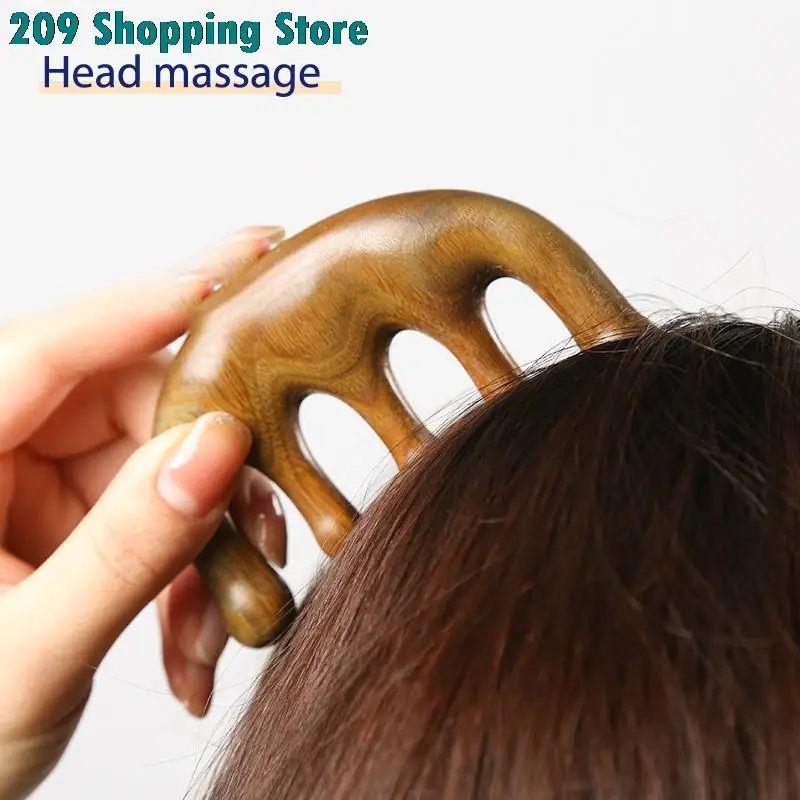 

Массажная расческа для волос, зеленая сандаловая Расческа с пятью широкими зубьями, акупунктурная терапия, циркуляция крови, антистатическ...