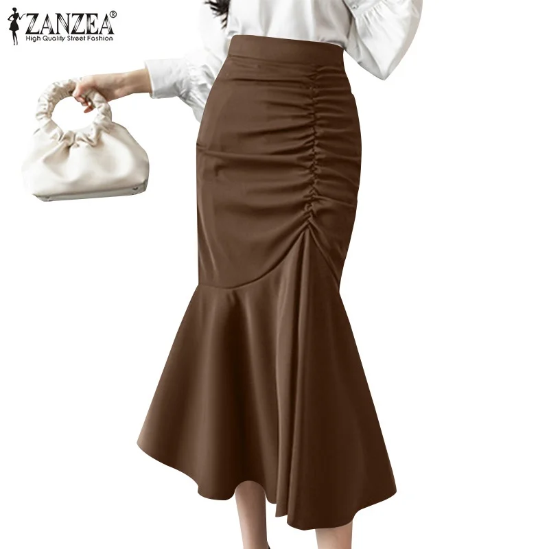 

CELMIA ZANZEA Женская длинная юбка-карандаш с оборками и высокой талией