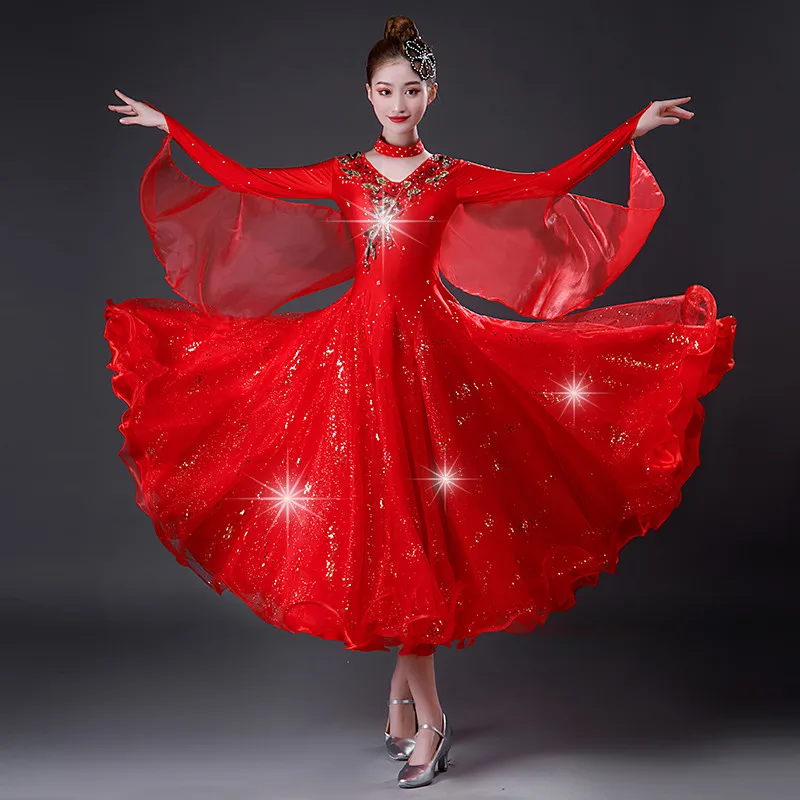 

2022 Newest Women Ballroom Dance Dress Waltz Adult Modern Ball Costumes Tango Rumba Clothing 0907