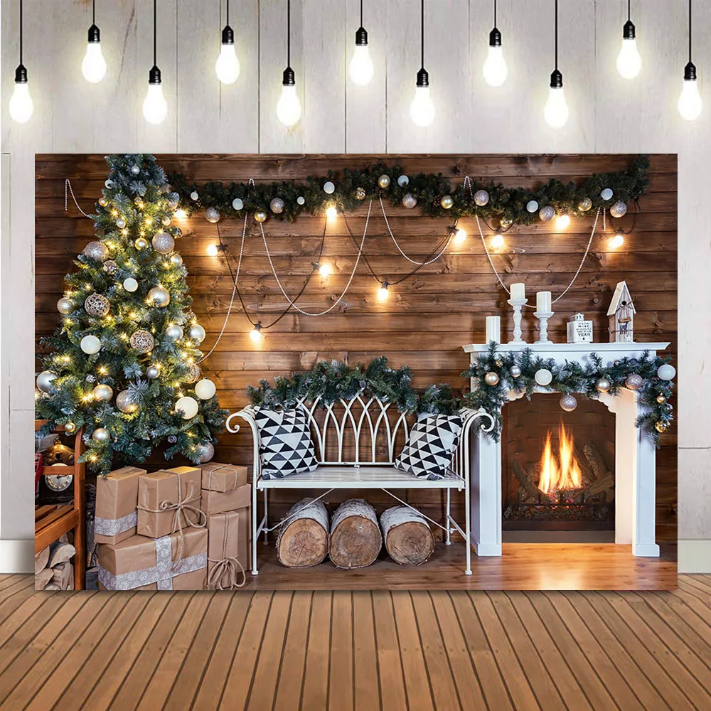 

Рождественский камин фон для фотографии деревянная доска блестясветильник Счастливого Рождества Подарки фон для фотостудии Декор