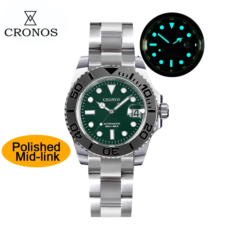 

Cronos Sub Diver Men Watch Stainless Steel PT5000 Bracelet Ceramic Bezel 200 meters Water Resistant L6018