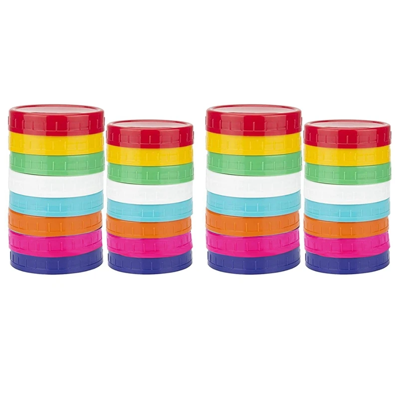 

32 упаковки цветных пластиковых крышек для банок Mason-16 широких горлышек и 16 стандартных крышек для банок Mason, противоскользящие крышки для хранения продуктов