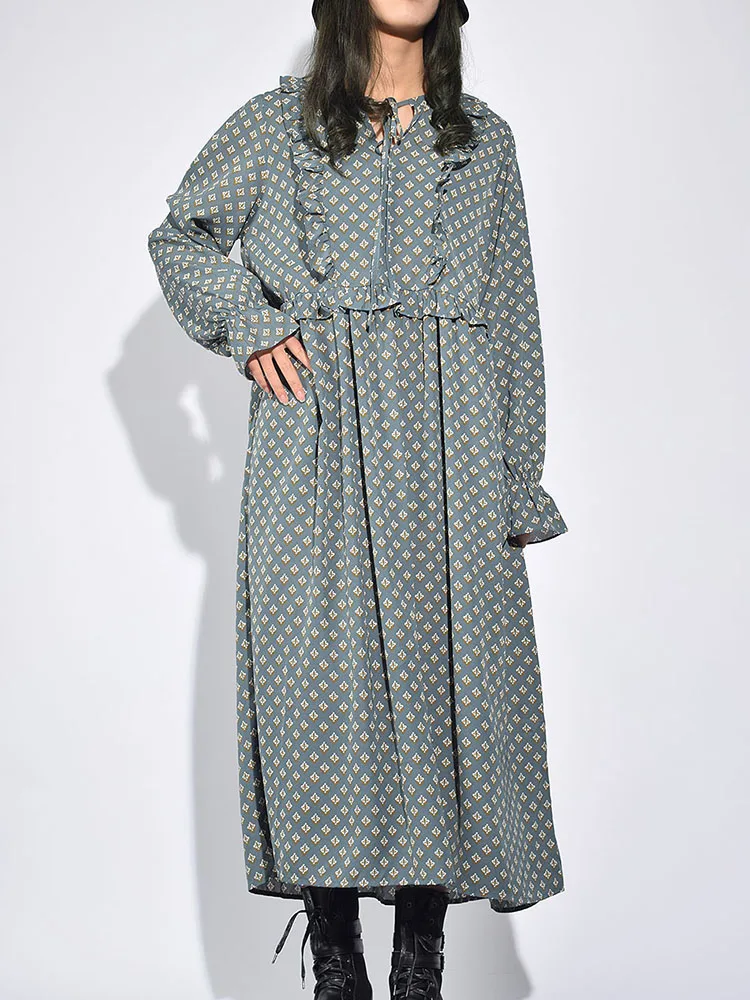 [XITAO] Europe Fashion New Women 2019 Spring O-neck Full Sleeve Casual Dress Female Ruffles Print Wooden Ear GWY2916 | Женская одежда