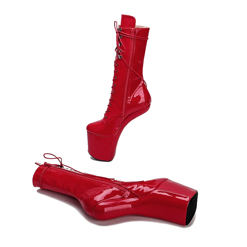 Leecabe Patent PU Upper  Platform Ankle Boots Sexy Exotic heelless pole dance shoes