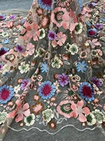 high quality 3d flower nigerian french sequins lace fabric luxury embroidered net lace fabric zl459