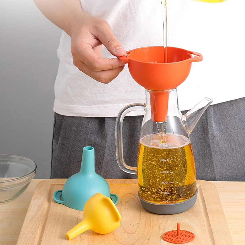 4-in-1 Plastic Funnel Set Oil Funnel Filter Kitchen Tools Oil Water Spice Wine Bottle Filter Funnel Plastic Kitchen Accessories