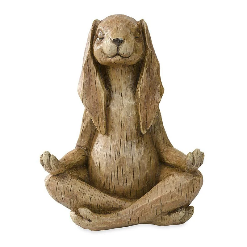 

Meditating Zen Animal Sculpture Buddhism Yoga Gesture Rabbit Statue Bonsai Fountain Ornament Casual Parlor Garden Decor