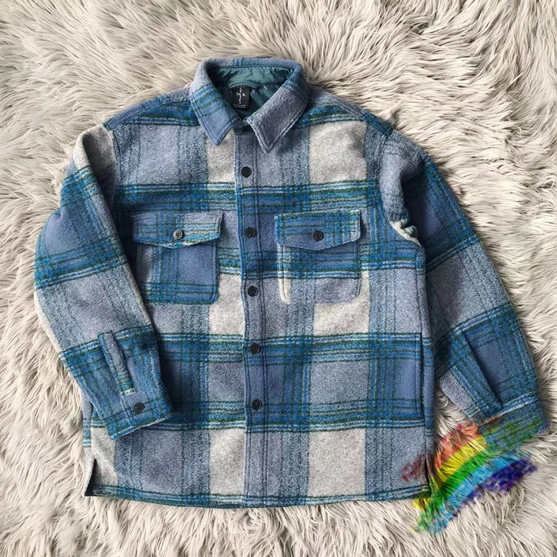 

Travis Scott Cactus Jack Hoodie Men Women 1:1 Best Quality Flannel Blue Plaid Woolen Shirt jacket Pullover