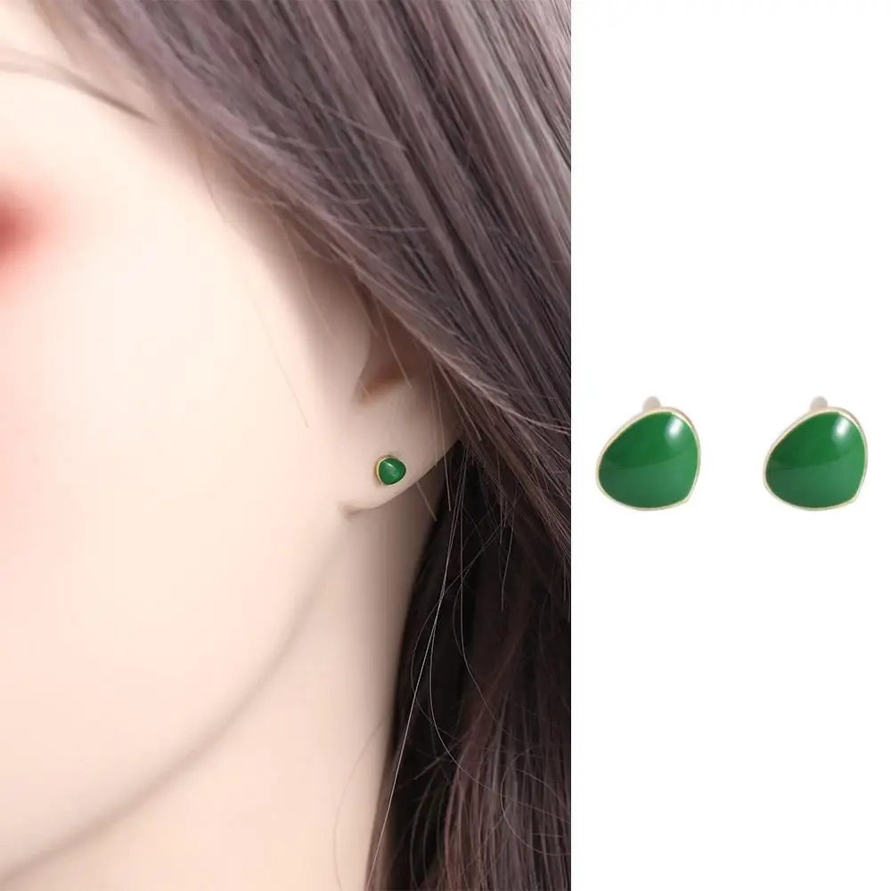 

Cute Girls Minimalist Earrings Water Drop Opal Geometry Korean Style Earrings Green Stud Earrings Female Earrings Mini Earrings