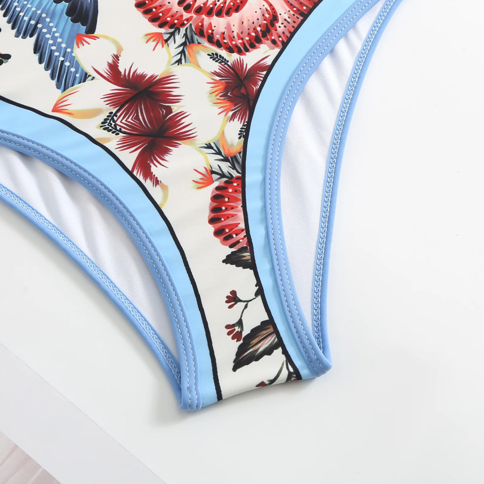 NEW Women Swimwear With Cover-ups Retro Brazilian Swim Suit Luxury One-piece Backless Bathingsuit Vintage Floral Bird Print