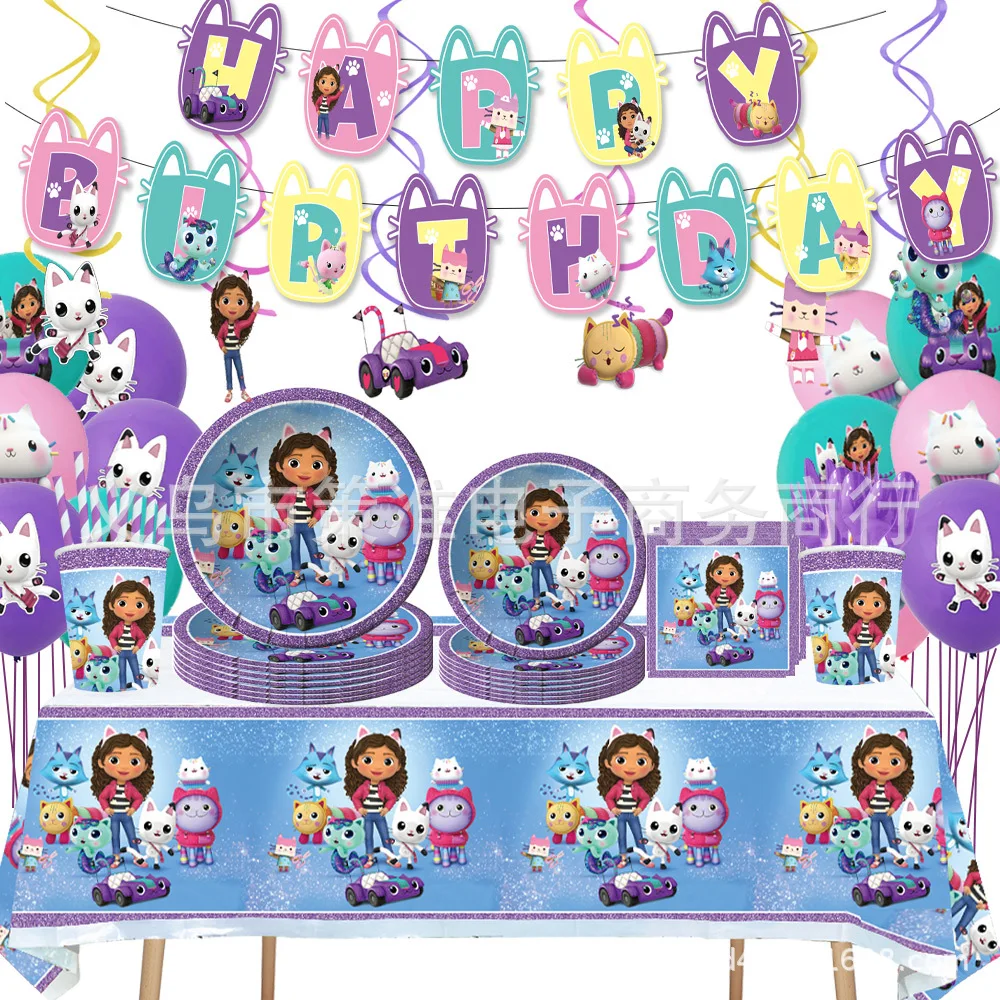 gaby dollhouse birthday party decorations flag balloon cake topper hanging spiral for kids girls baby shower decoration supplies free global shipping