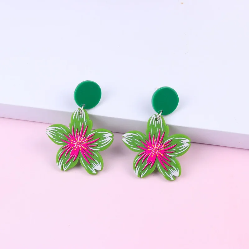 

Красочные корейские модные зеленые фиолетовые Цветочные акриловые женские серьги 2022, конфетные забавные подвесные черные серьги, крутые у...