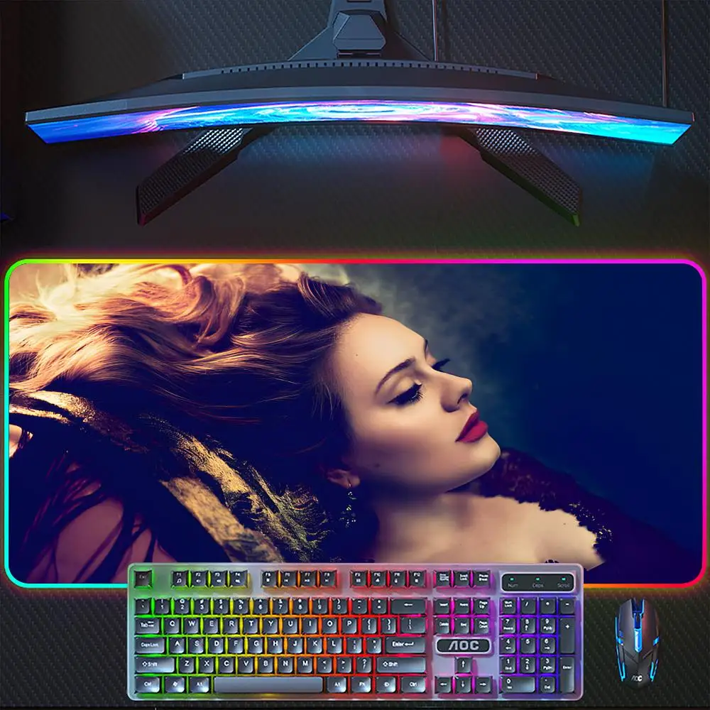 Фото Коврик для мыши Adele Adkins RGB, резиновый, для компьютера и ноутбука, официальный, игровой, цветной, для киберспорта, эстетичный, модный, роскошный коврик №4