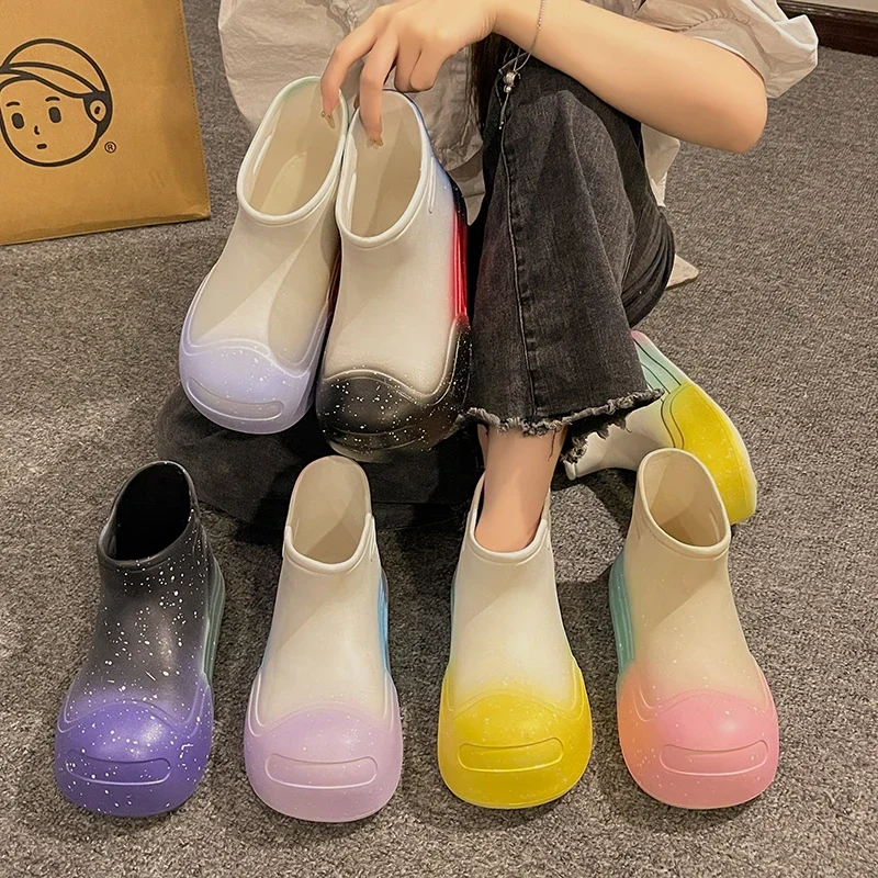 Новые кавайные резиновые сапоги для женщин водонепроницаемая обувь милые