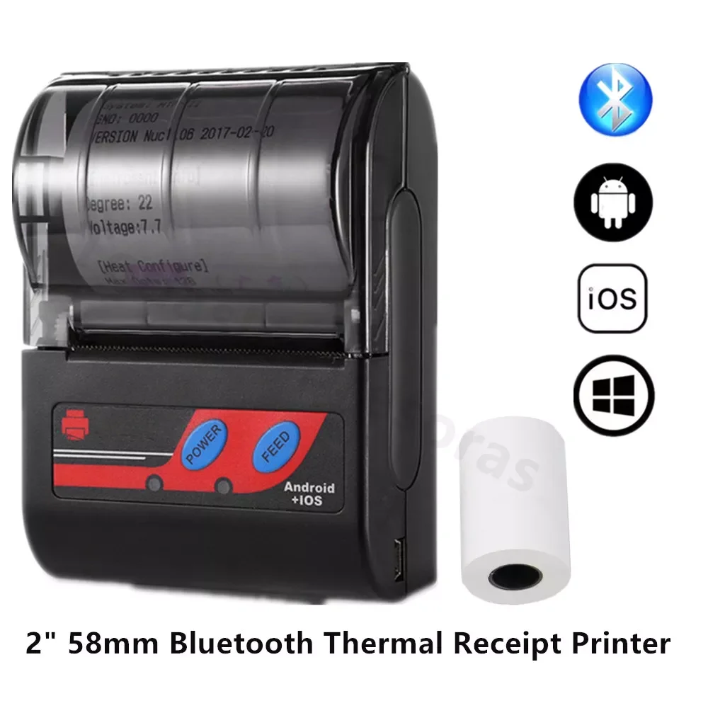 

Ink-free Recibo Impresora Bluetooth Receipt Printer 58mm Mini Portable Wireless POS Thermal Note Printer Paper Android Mobile PC