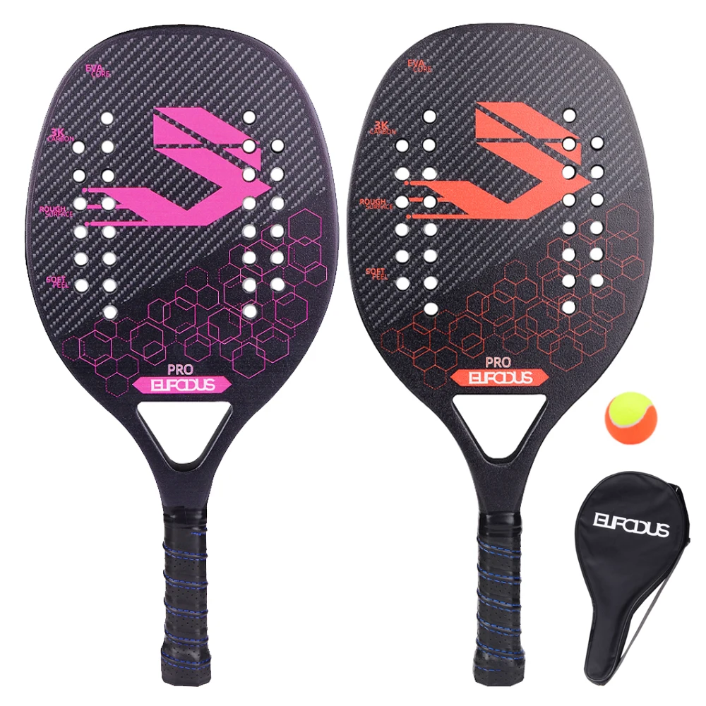 Professional Full Carbon 3K Fiber Beach Tennis Racket Rough Surface Racquet for Adult with Protective Bag Cover