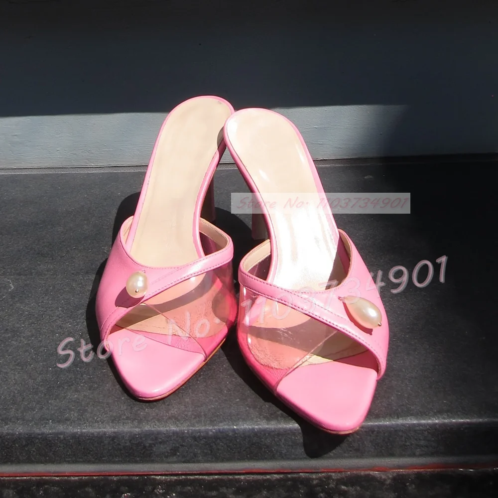 Женские мюли из ПВХ с открытым острым носком и жемчугом