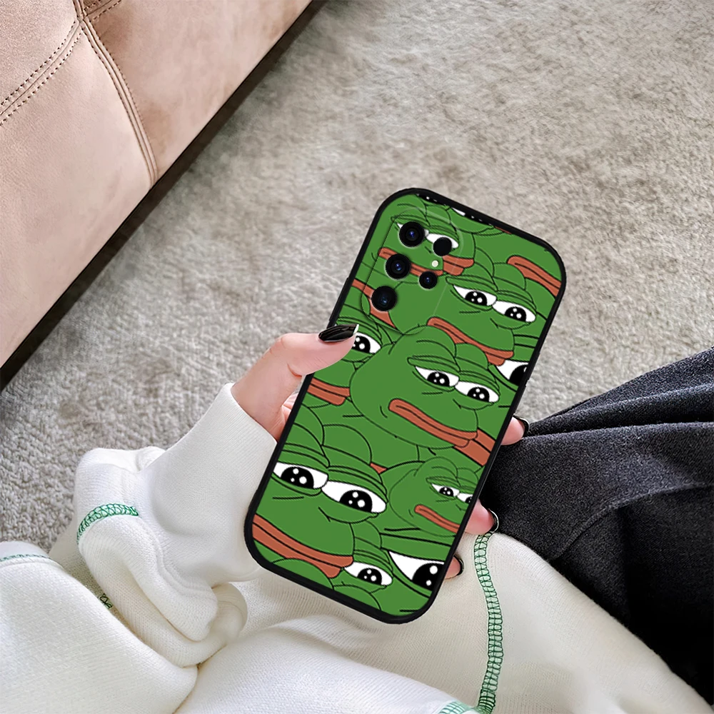Funny P-Pepe Meme the F-Frog Sad Phone Case For Samsung Galaxy A54 A71 A72 A73 S22 S23 Ultra Black Soft Silicone Cover