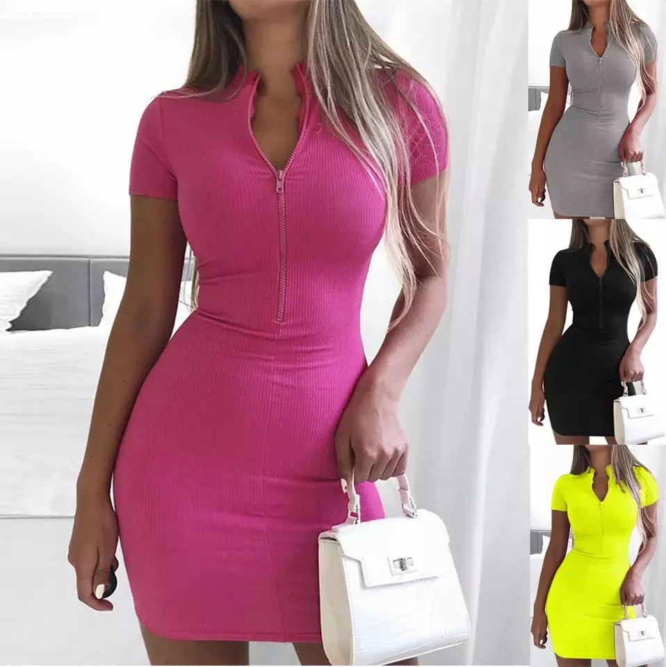 

Women's zipper bodycon mini dress Street sexy style zipper suit hip dress spring summer