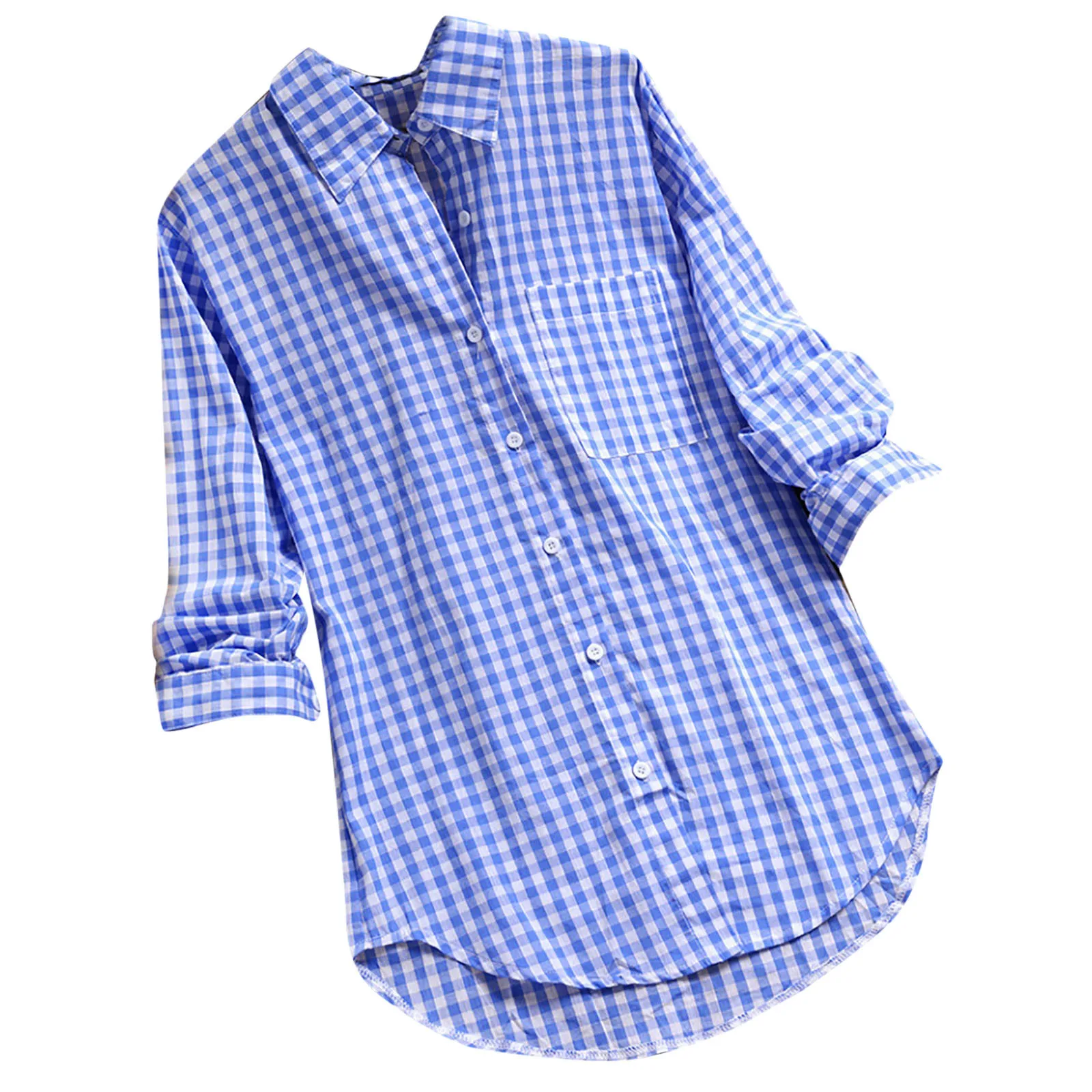 

Women TopPlaid Three Quarter Sleeve Beach Cotton T Shirt Women Long Sleeve