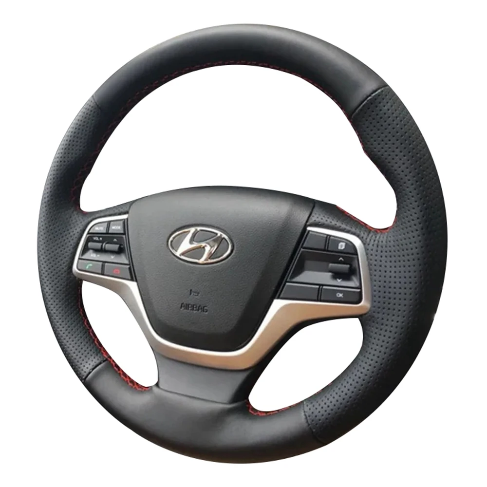 

For Hyundai Elantra 4 Solaris Accent 2016-2018 Car Accessories DIY Anti-Slip Genuine Leather Braid Car Steering Wheel Cover